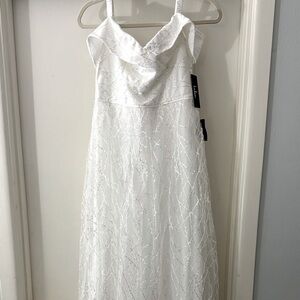 Lulu’s long white sequin tulle dress